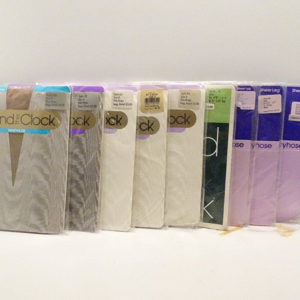 LOT 9 ROUND the CLOCK Pantyhose Size A B Black Beige Gray Vintage